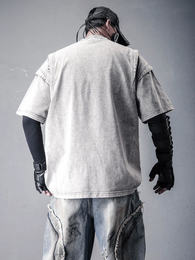 None Unit ash washed panel tee back view
