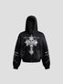 None Unit Barbed Cross Graphic Zip Hoodie in black product front view
