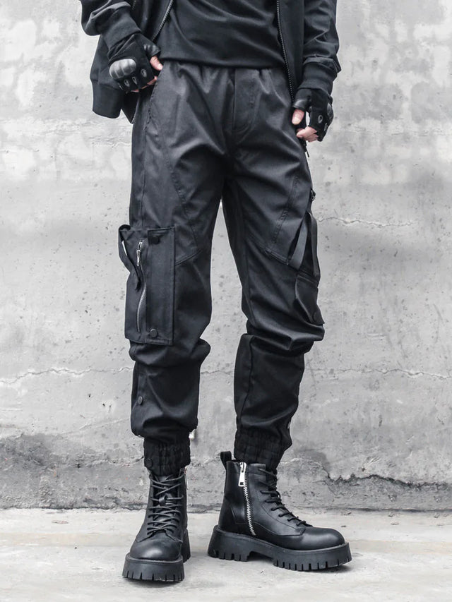 None Unit black strap cargo jogger pants front styling