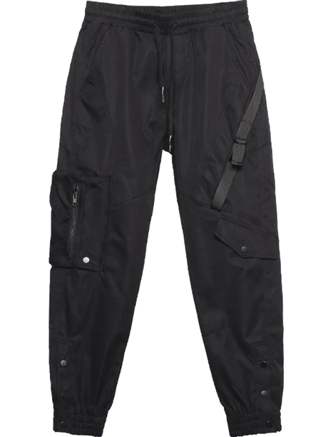 None Unit black strap cargo jogger pants product image on transparent background