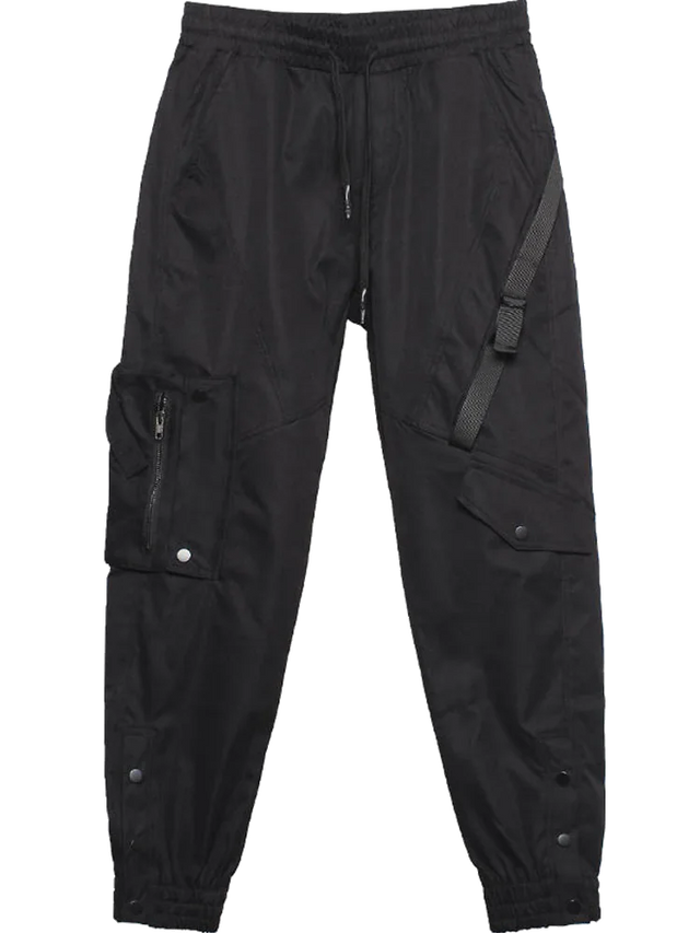 None Unit black strap cargo jogger pants product image on transparent background