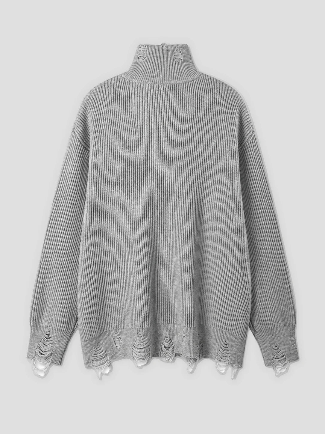 None Unit Cat & Dog Graphic Distressed Zip Knit in gray product back view