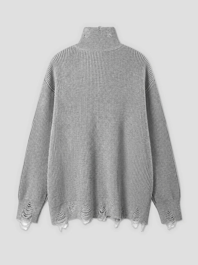 None Unit Cat & Dog Graphic Distressed Zip Knit in gray product back view