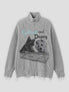 None Unit Cat & Dog Graphic Distressed Zip Knit in gray product front view