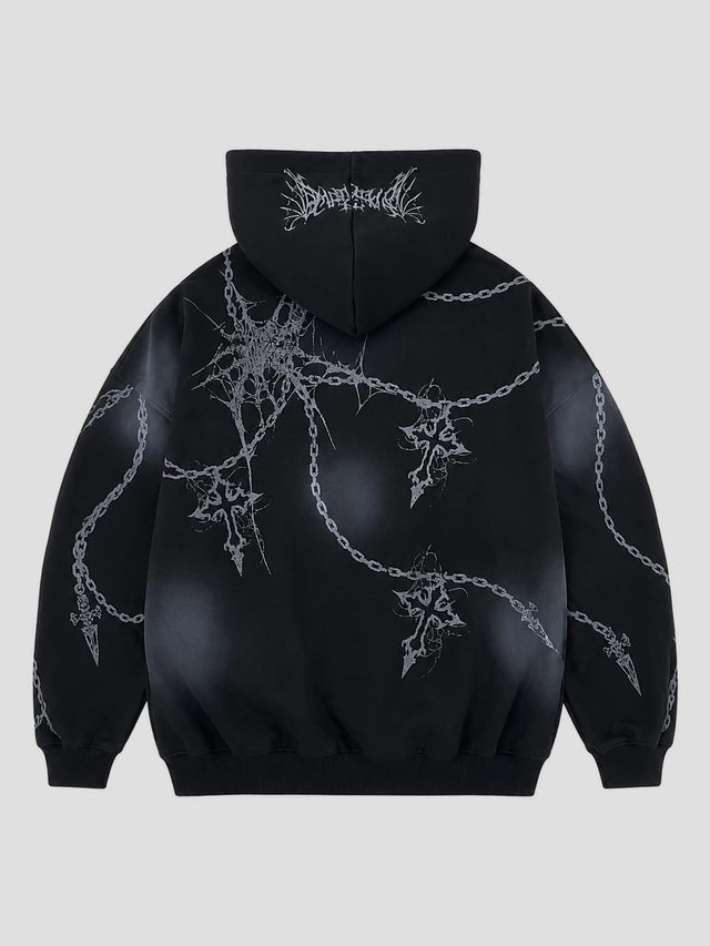None Unit Chain Wraith Graphic Hoodie in black product back view