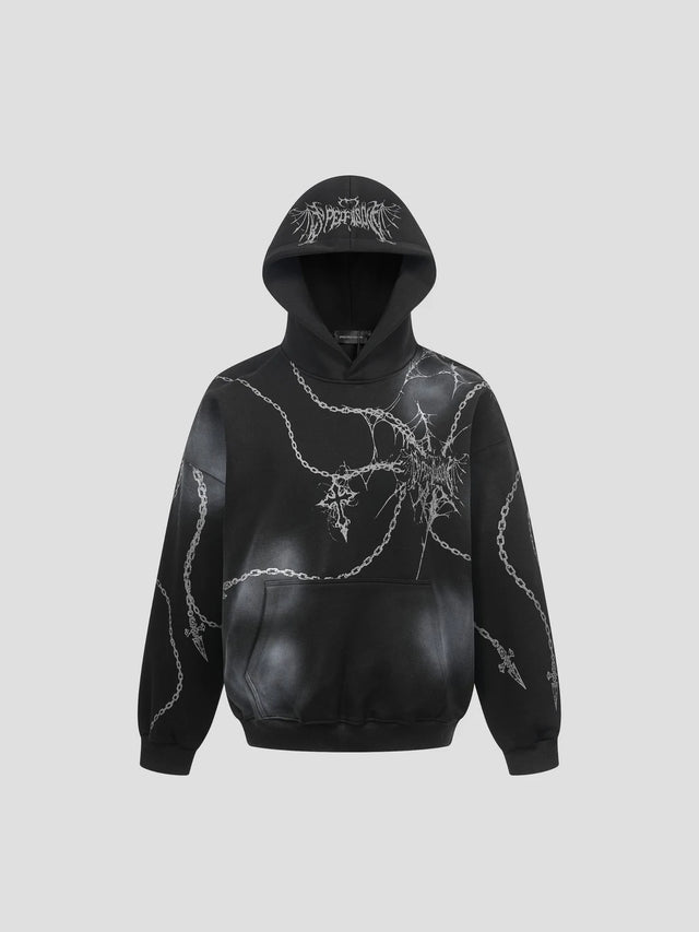 None Unit Chain Wraith Graphic Hoodie in black product front view