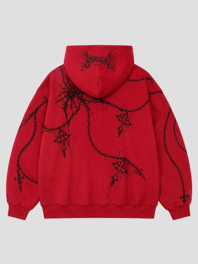 None Unit Chain Wraith Graphic Hoodie in red product back view