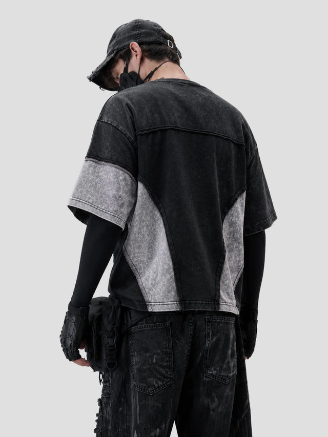 None Unit Circuit Panel Washed Tee in washed black model back view