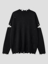 None Unit Cross Frame Layered Distressed Sweater in black product back view