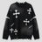 None Unit Cross Frame Layered Distressed Sweater in black product front view
