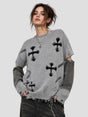 None Unit Cross Frame Layered Distressed Sweater in gray model front view