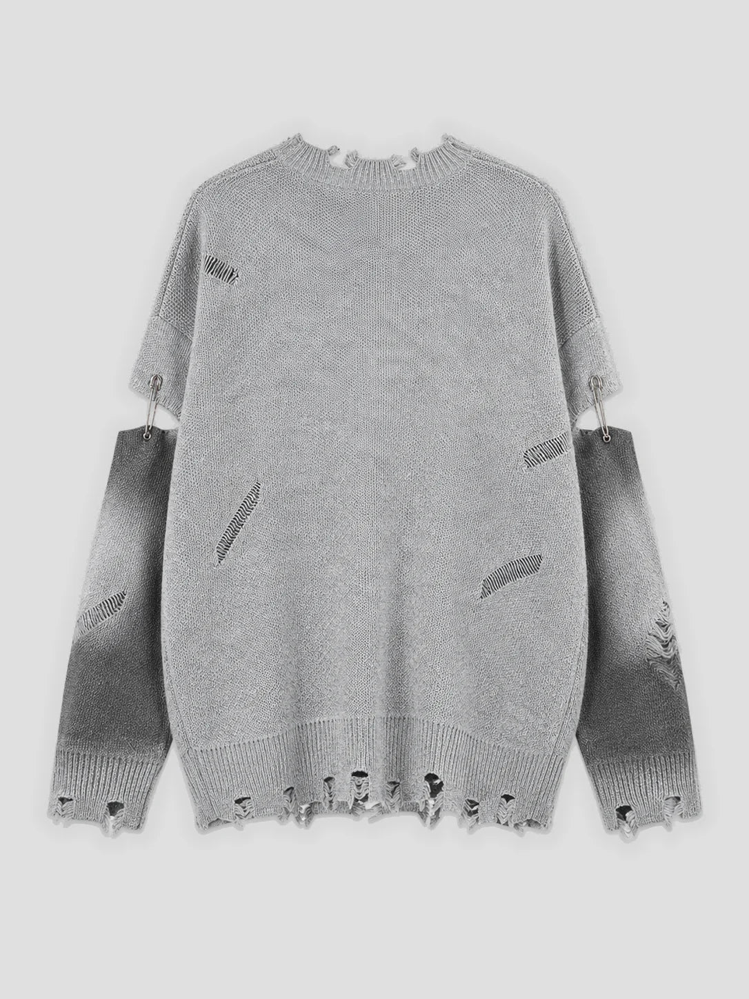 None Unit Cross Frame Layered Distressed Sweater in gray product back view
