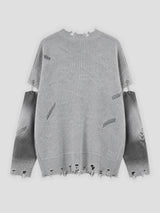 None Unit Cross Frame Layered Distressed Sweater in gray product back view