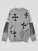 None Unit Cross Frame Layered Distressed Sweater in gray product front view
