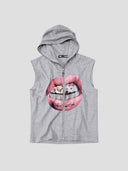 None Unit Crystal Lips Zip Hooded Vest in heather gray product front view