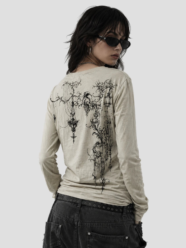 None Unit Dark Bloom Washed Long-Sleeve Tee in vintage white model back view