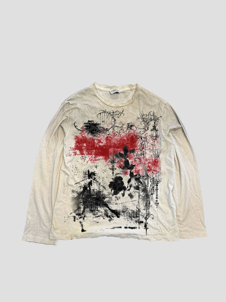None Unit Dark Bloom Washed Long-Sleeve Tee in vintage white product front view