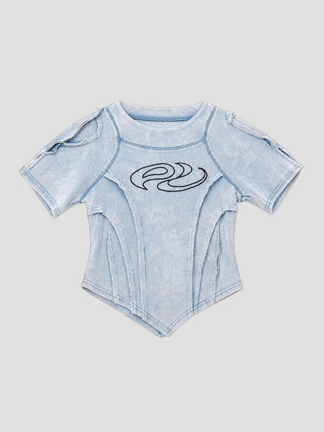 None Unit Deconstructed Armor washed mesh tee in blue product front view