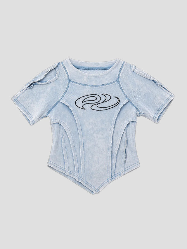 None Unit Deconstructed Armor washed mesh tee in blue product front view