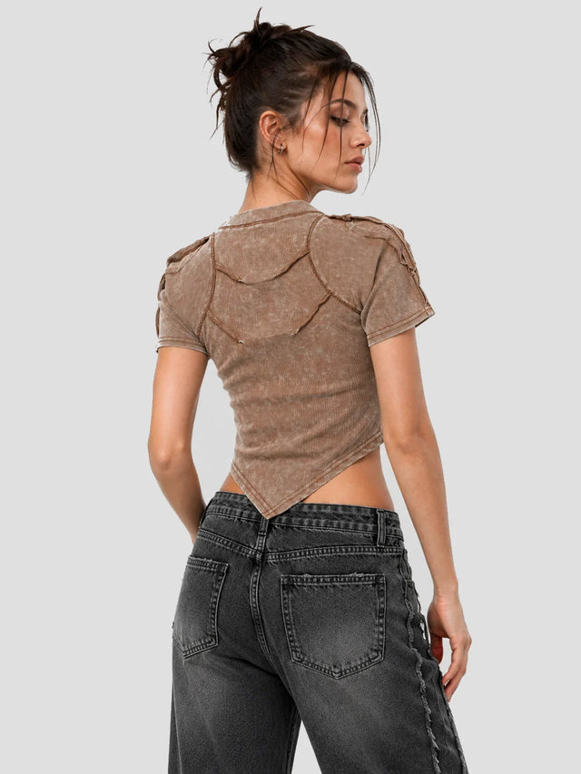 None Unit Deconstructed Armor washed mesh tee in brown back model view