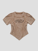 None Unit Deconstructed Armor washed mesh tee in brown product front view