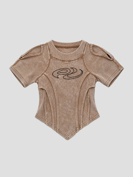 None Unit Deconstructed Armor washed mesh tee in brown product front view
