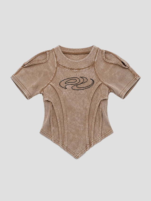 None Unit Deconstructed Armor washed mesh tee in brown product front view