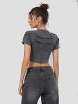 None Unit Deconstructed Armor washed mesh tee in gray back model view