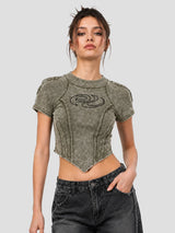 None Unit Deconstructed Armor washed mesh tee in green front model view