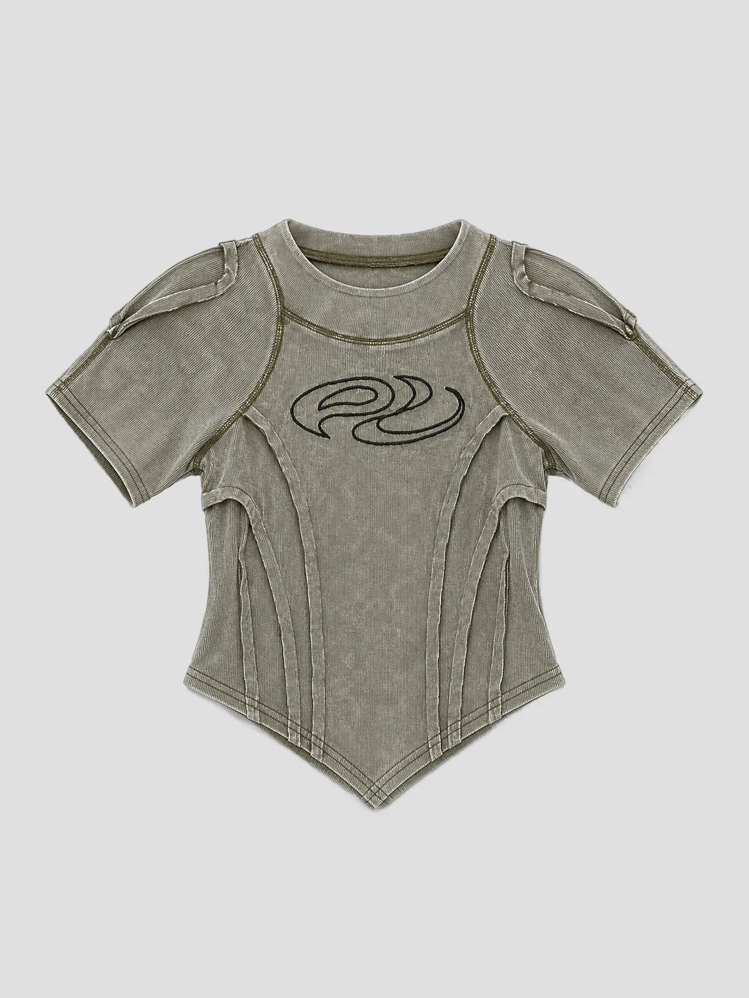None Unit Deconstructed Armor washed mesh tee in green product front view