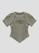 None Unit Deconstructed Armor washed mesh tee in green product front view
