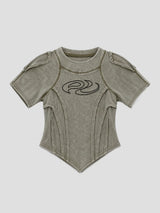 None Unit Deconstructed Armor washed mesh tee in green product front view