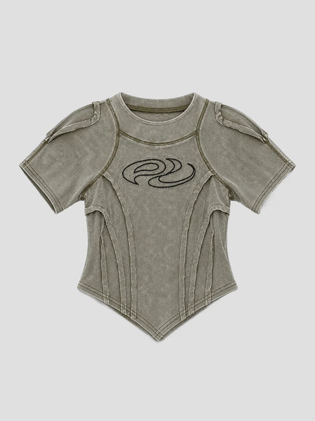 None Unit Deconstructed Armor washed mesh tee in green product front view