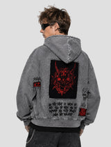 None Unit Demon Archive Patch Zip Hoodie in gray male model back view