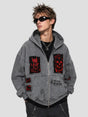 None Unit Demon Archive Patch Zip Hoodie in gray male model front view