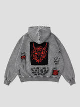 None Unit Demon Archive Patch Zip Hoodie in gray product back view