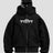 None Unit double hood mask zip hoodie in black, front view on clean light background