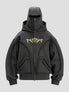 None Unit double hood mask zip hoodie in charcoal gray, front view on clean light background