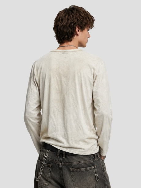None Unit Educated Washed Long-Sleeve Tee in washed white model back view