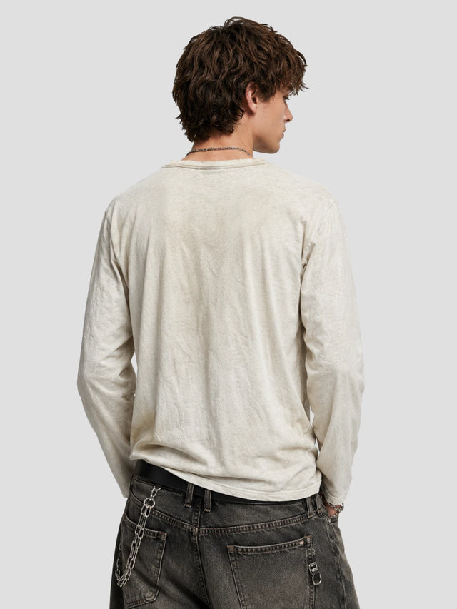 None Unit Educated Washed Long-Sleeve Tee in washed white model back view