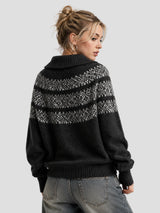 None Unit Fair Isle Half-zip Wool-blend Sweater in charcoal female model back view
