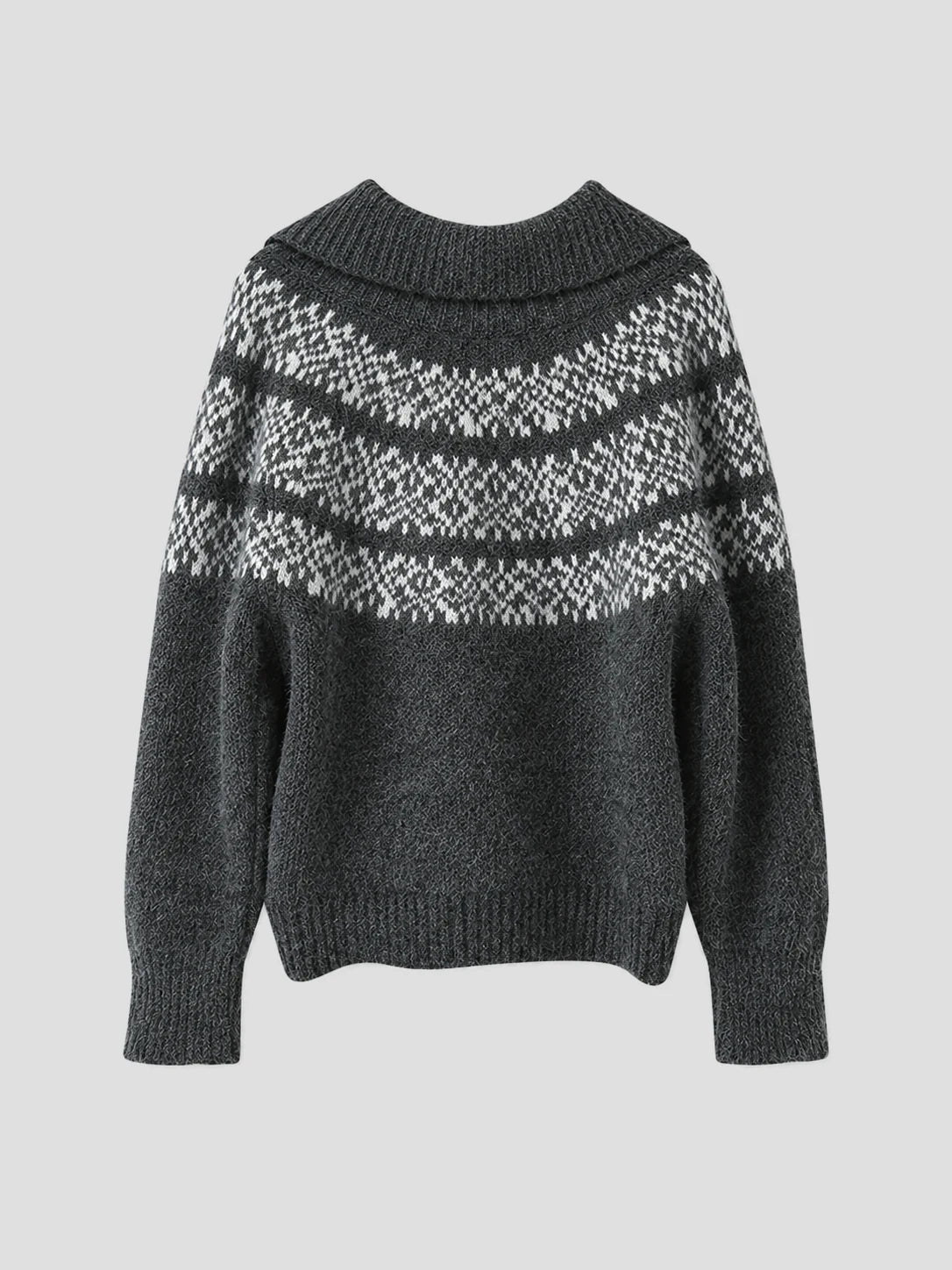 None Unit Fair Isle Half-zip Wool-blend Sweater in charcoal product back view