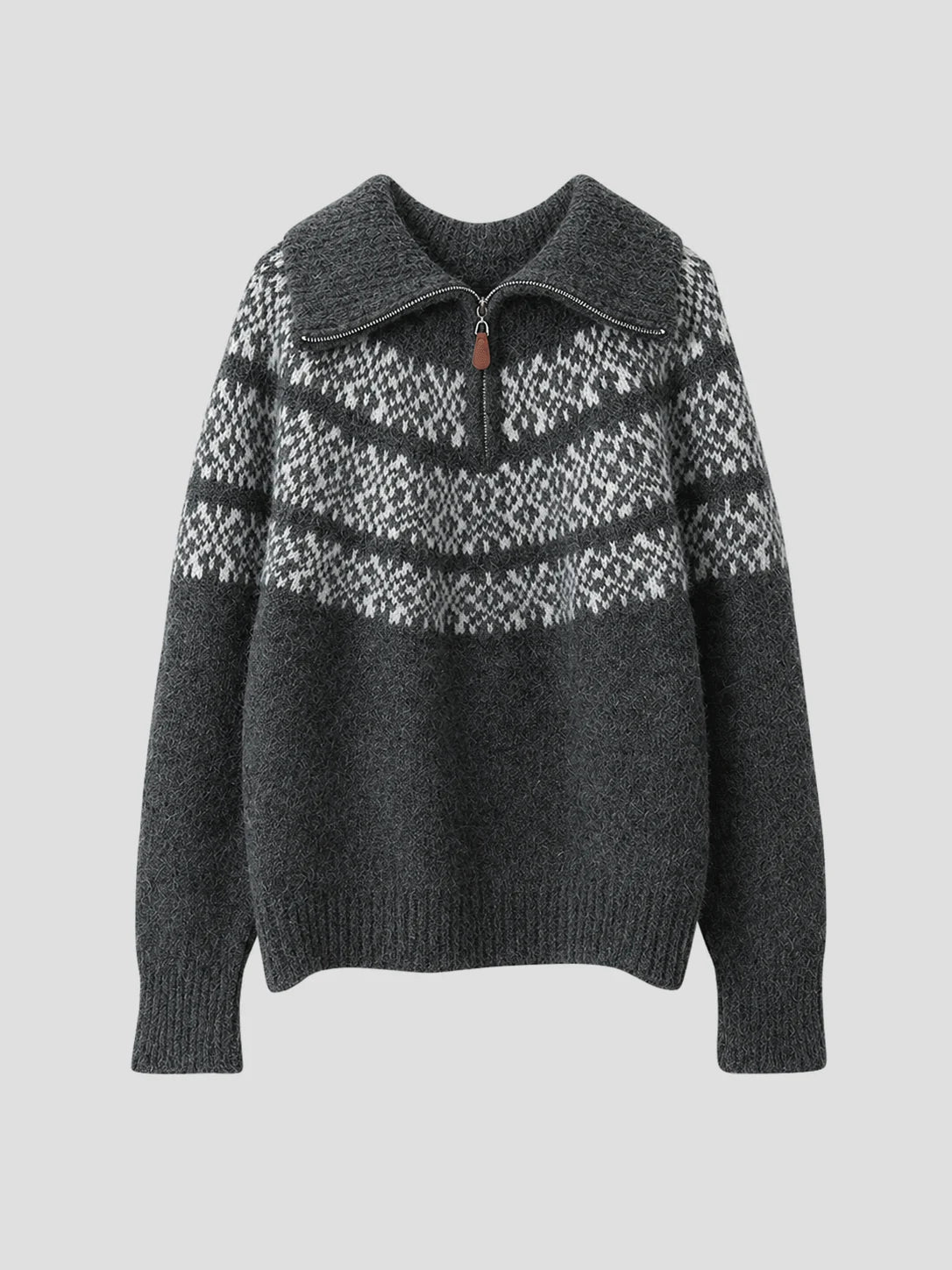 None Unit Fair Isle Half-zip Wool-blend Sweater in charcoal product front view