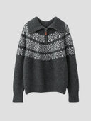 None Unit Fair Isle Half-zip Wool-blend Sweater in charcoal product front view
