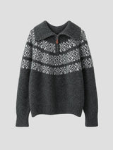 None Unit Fair Isle Half-zip Wool-blend Sweater in charcoal product front view