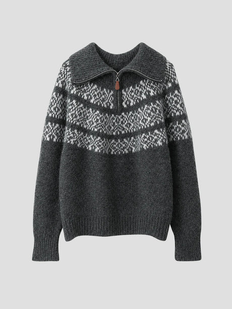 None Unit Fair Isle Half-zip Wool-blend Sweater in charcoal product front view
