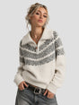 None Unit Fair Isle Half-zip Wool-blend Sweater in ivory female model front view