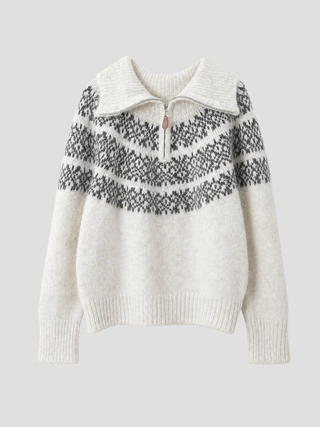None Unit Fair Isle Half-zip Wool-blend Sweater in ivory product front view