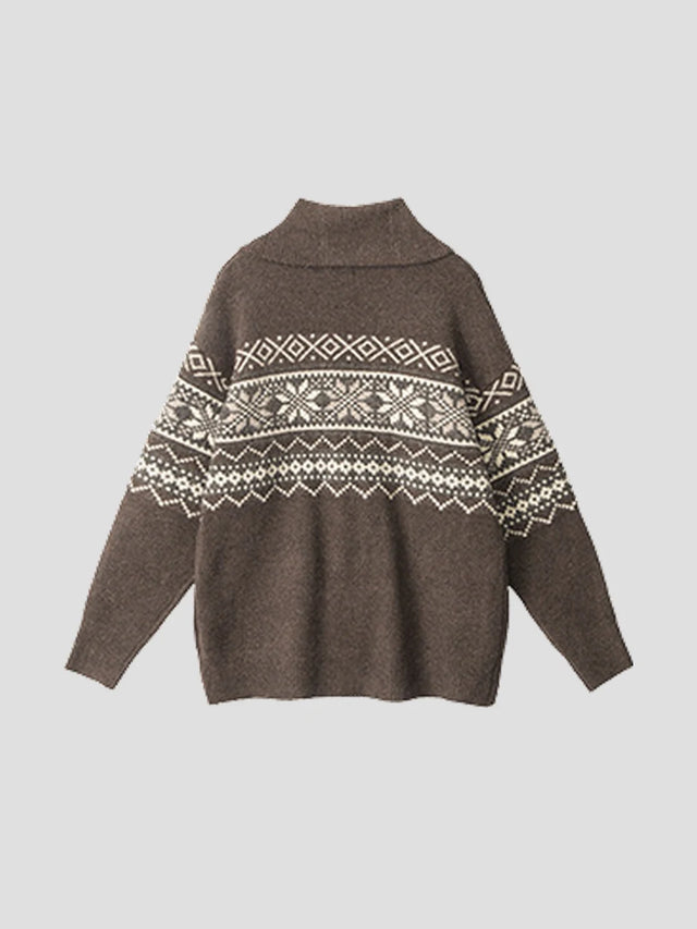 None Unit Fair Isle Toggle Cardigan in coffee product back view