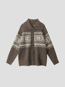None Unit Fair Isle Toggle Cardigan in coffee product front view
